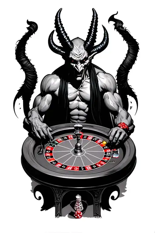 Devil standing over a roulette table tattoo design idea