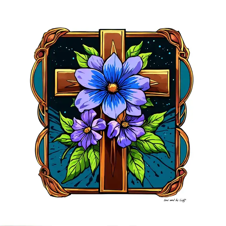 cross flowers the way the truth and the light  tattoo design idea