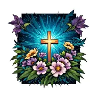 cross flowers the way the truth and the light  tattoo design idea