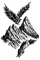 mountain range with coca leaves blowing and pachamama spiral tattoo design idea