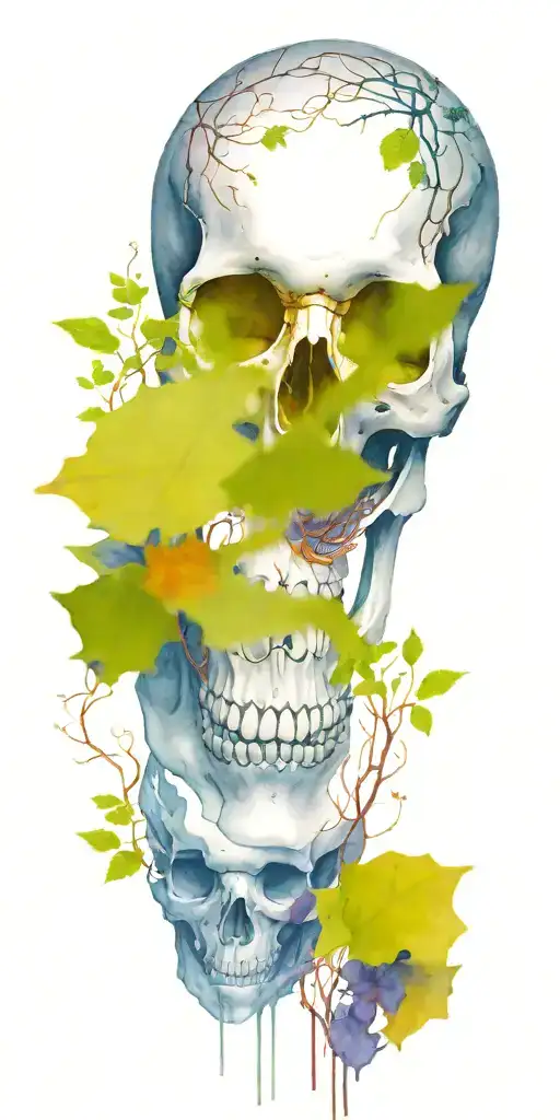 single skull at the bottom with trees and vines sprouting from the top  tattoo design idea