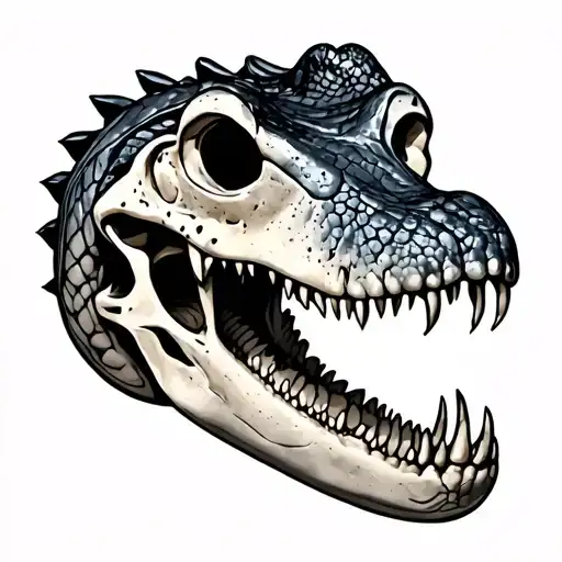 alligator skull with florida beaches mixed tattoo design idea