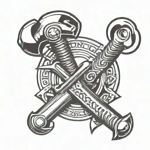 Piston and Wrench crossed swords tattoo design idea
