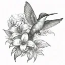 humming-bird tropical flowers and leaves tattoo design idea