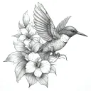humming-bird tropical flowers and leaves tattoo design idea