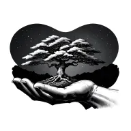 Bonzai tree in a hand holding tattoo design idea