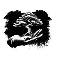 Bonzai tree in a hand holding tattoo design idea
