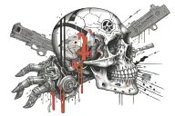skull wearing  strip suit with a glock inhis hand tattoo tattoo design idea