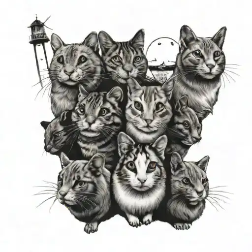 5 guinea pigs, 2 cats, 3 dogs, a parridge and a lighthouse tattoo design idea