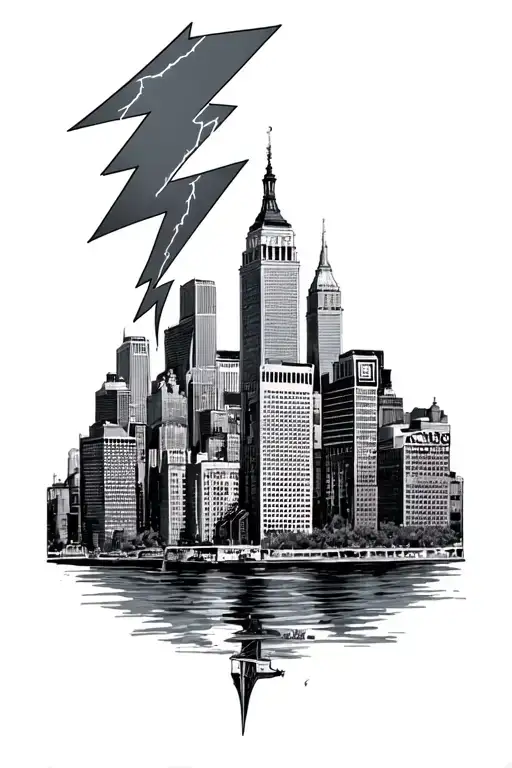 Boston skyline Lightning Bolt tattoo design idea