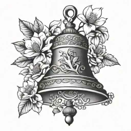 ornate bell with magnolia flowers surrounding it tattoo design idea