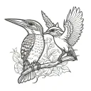 common kingfisher and cat playing tattoo design idea