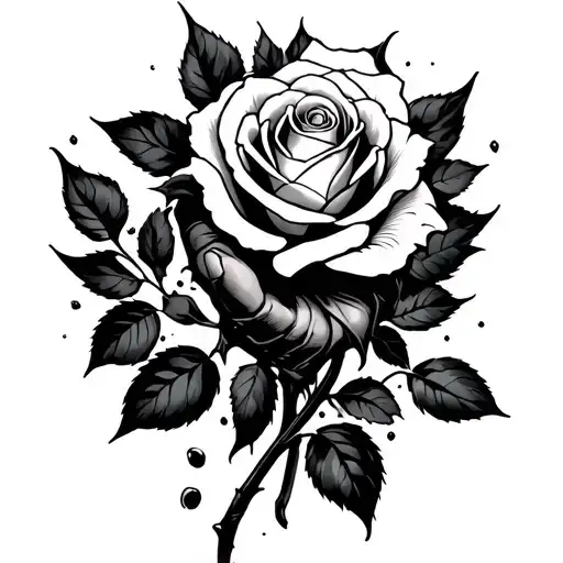Rose flower falling apart, hold by a hand with armor. It should be crossed by the Mara Slavic symbol  tattoo design idea