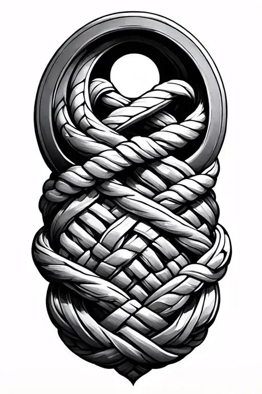 Semeteric pattern stylized stucco molding with knitting in a circle tattoo design idea