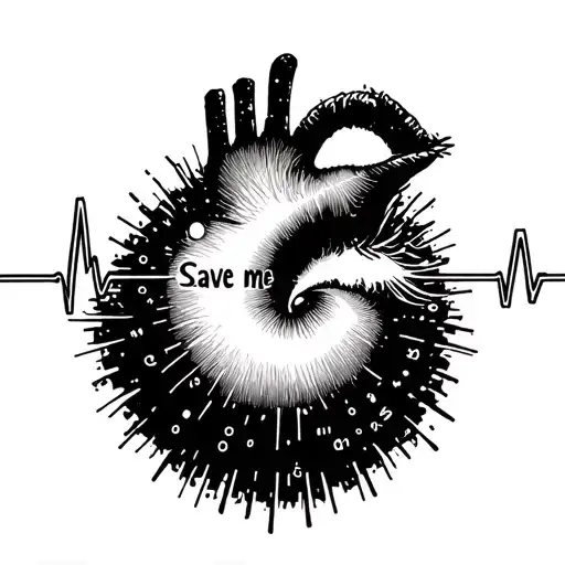 Morse code "save me", heartbeat line of someone last moment and end with straight line tattoo design idea