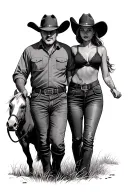 cowgirl and dad walking tattoo design idea