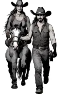 cowgirl and dad walking tattoo design idea