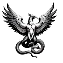 phoenix with its wings spread and snake in its claws tattoo design idea