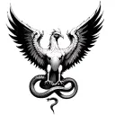 phoenix with its wings spread and snake in its claws tattoo design idea