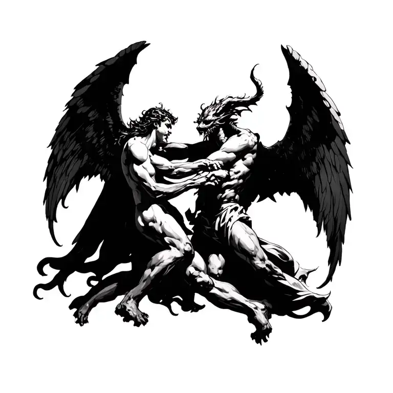 angel fighting demon tattoo design idea