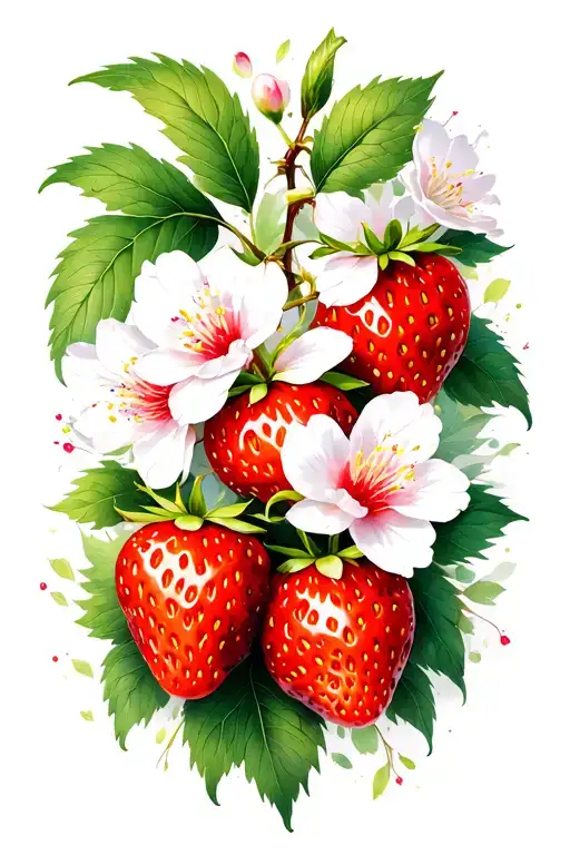 strawberries cherry blossom tattoo design idea
