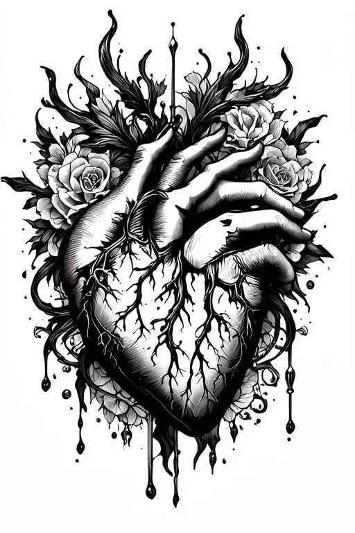 Cyber goth heart hand tattoo. tattoo design idea