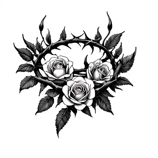 crown of thorns with roses tattoo design idea