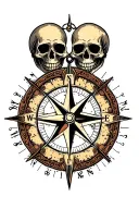 moral compass with skulls tattoo design idea