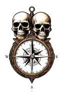 moral compass with skulls tattoo design idea