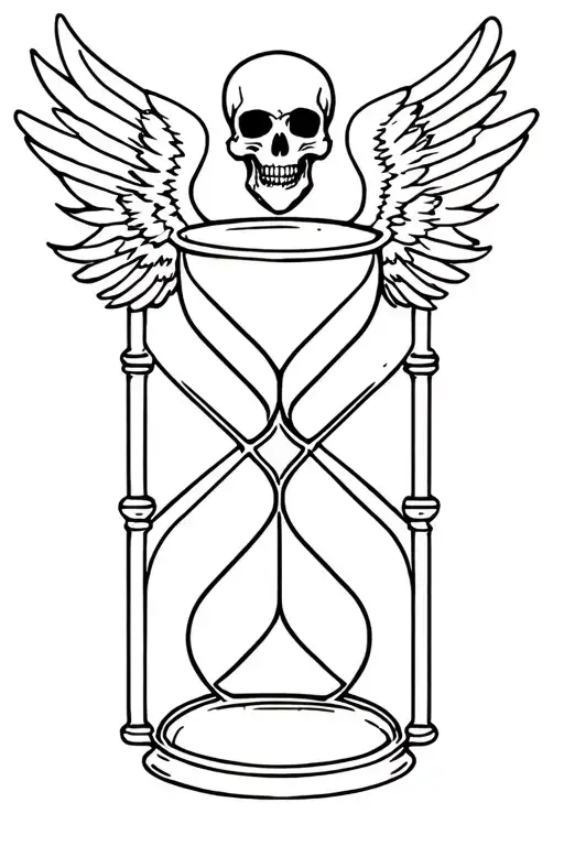 hourglass with wings and a skull on top tattoo design idea