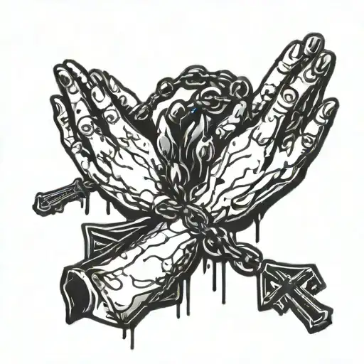 prayer hands rosary blood dripping tattoo design idea