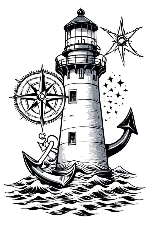 Lighthouse And Anchor and compass rose tatoo design tattoo design idea