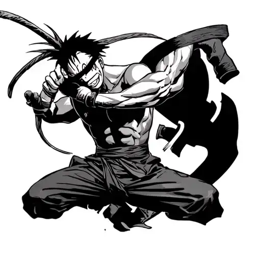 Zoro of One Piece fighting with Mr One tattoo design idea