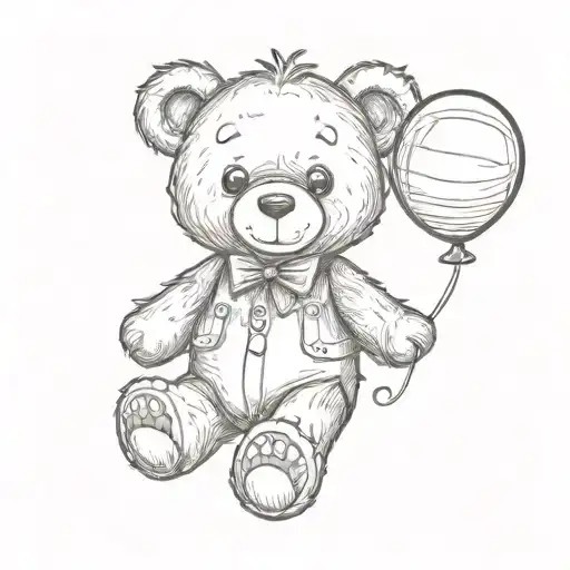 teddy bear holding a balloon and floating tattoo design idea