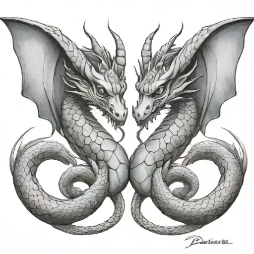 two-headed dragon  Siamese brother tattoo design idea
