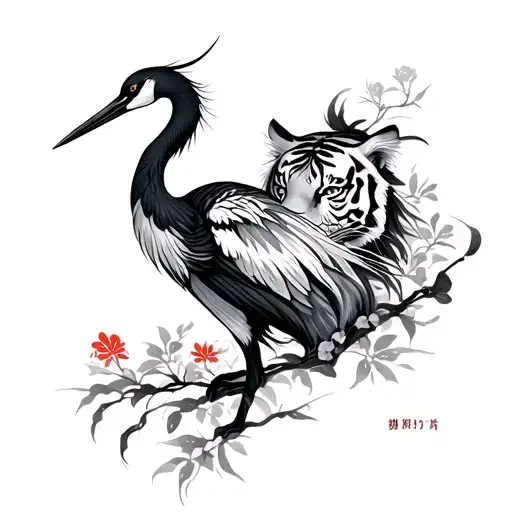 Japanese Crane and tiger tattoo design idea
