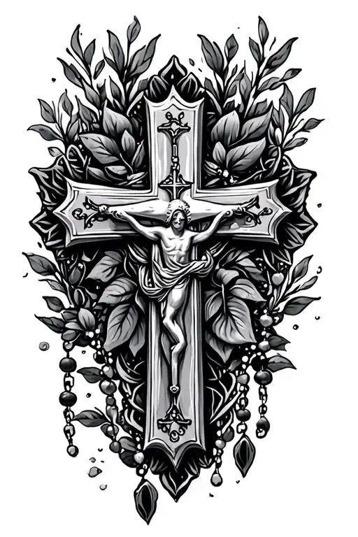 cross with rosary tattoo design idea