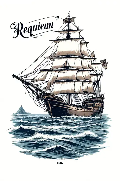 "Requiem" Clipper Ship in Frame tattoo design idea