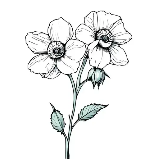 Poppy And 2 Daffodil with rose bud tattoo design idea
