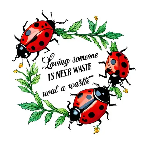 lady bugs around "loving someone is never a waste" tattoo design idea