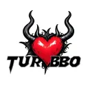 a simple elegant only the word 'turbo' with a devil heart merged with the letters tattoo design idea
