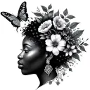 Afrocentric medice with butterflies and flowers tattoo design idea