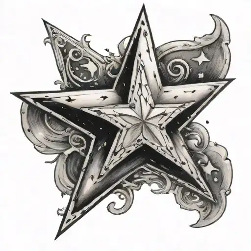 small nort star with a peter pan hat in the middle  tattoo design idea