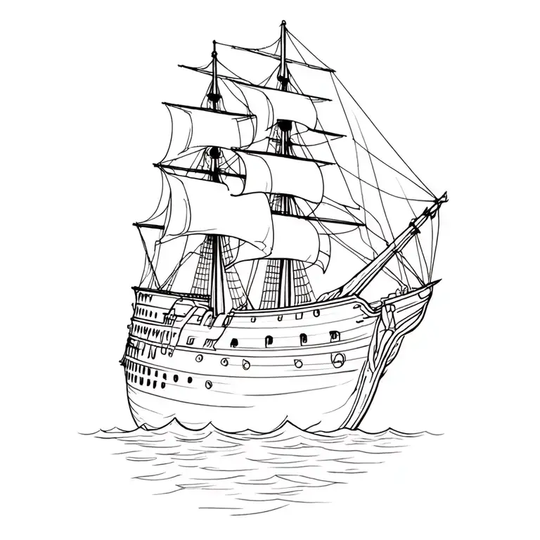 The Black Pearl Pirate Ship sailing tattoo design idea