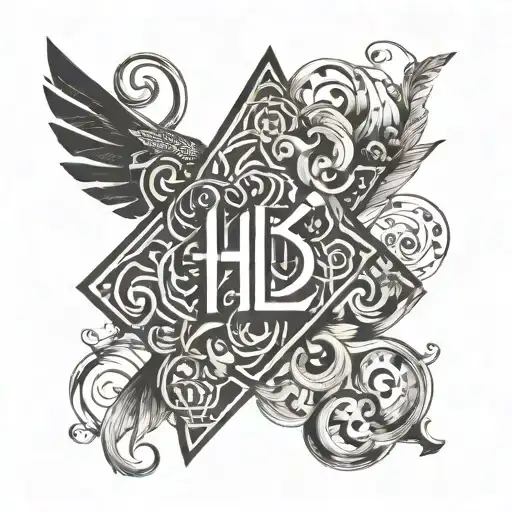 It should have a style that resembles a tattoo. It needs to be striking and memorable. The text "HD" and the number 5 sh tattoo design idea