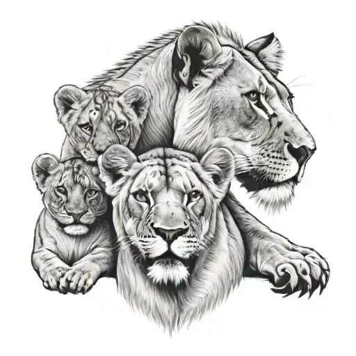 lioness and two cubs tattoo design idea