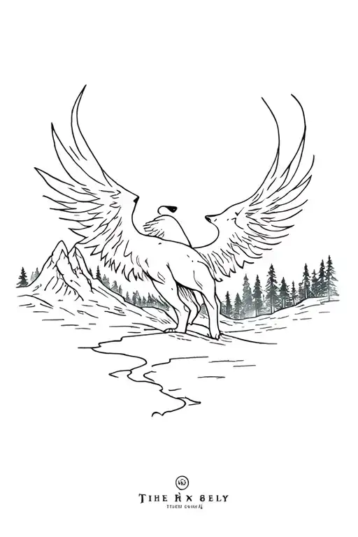 Phoenix of Harry Potter about wolf with forest and mountain landscape tattoo design idea