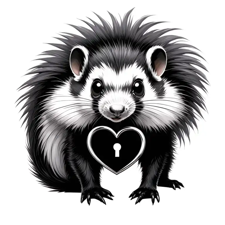 skunk with heart shaped lock tattoo design idea