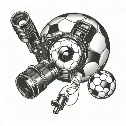 A soccer ball morphing into a camera lens tattoo design idea