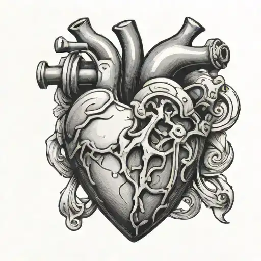 real human heart with toon heart shaped lock tattoo design idea